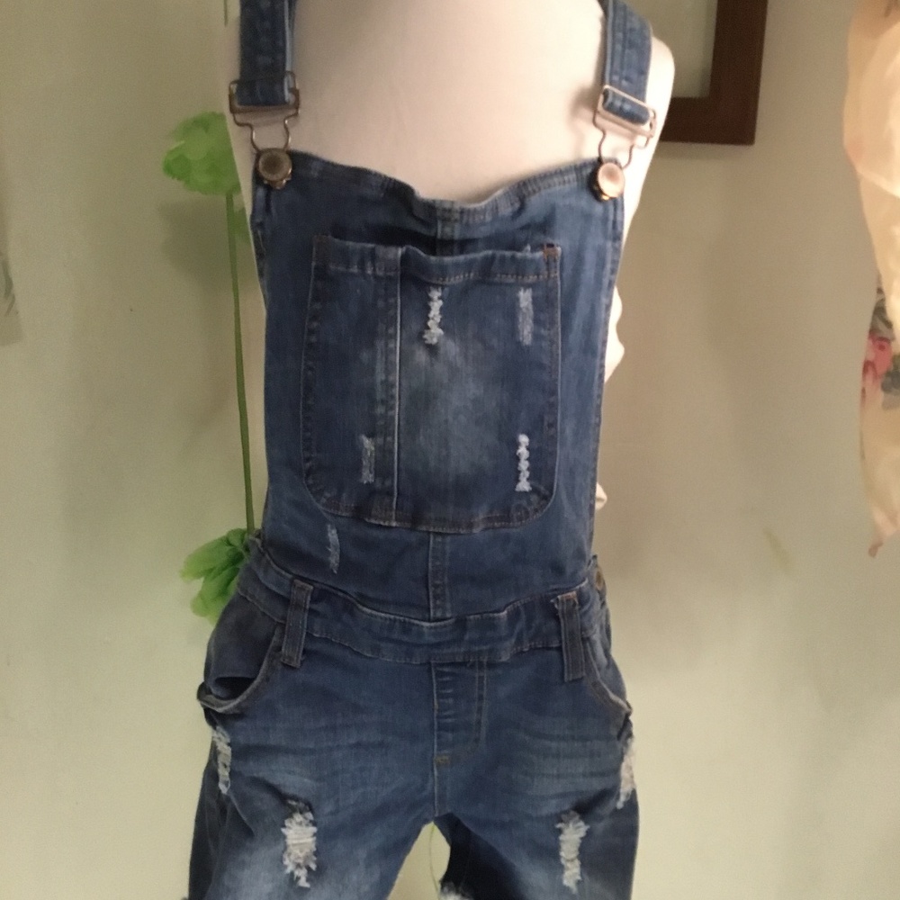 Papaya Blue Jean Overall Shorts